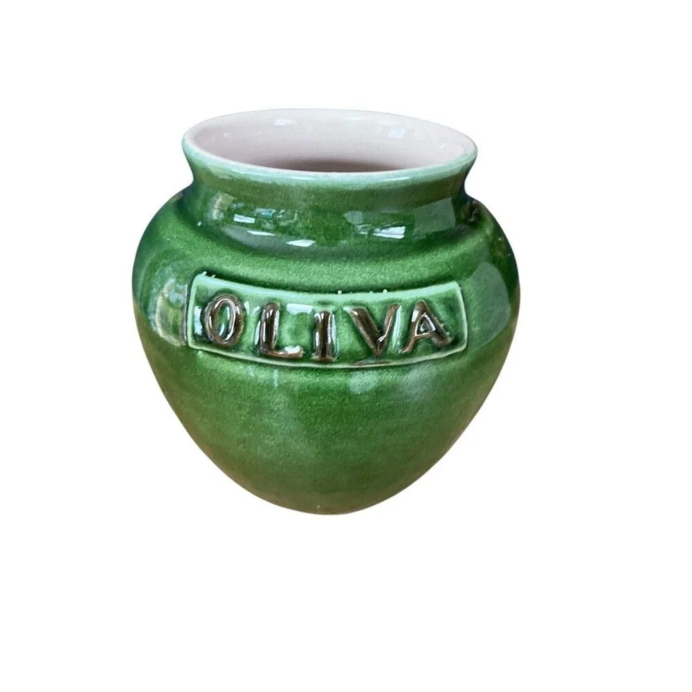 Williams Sonoma Dark Green Vase Pot Italian Olive Jar  Farmhouse French Country